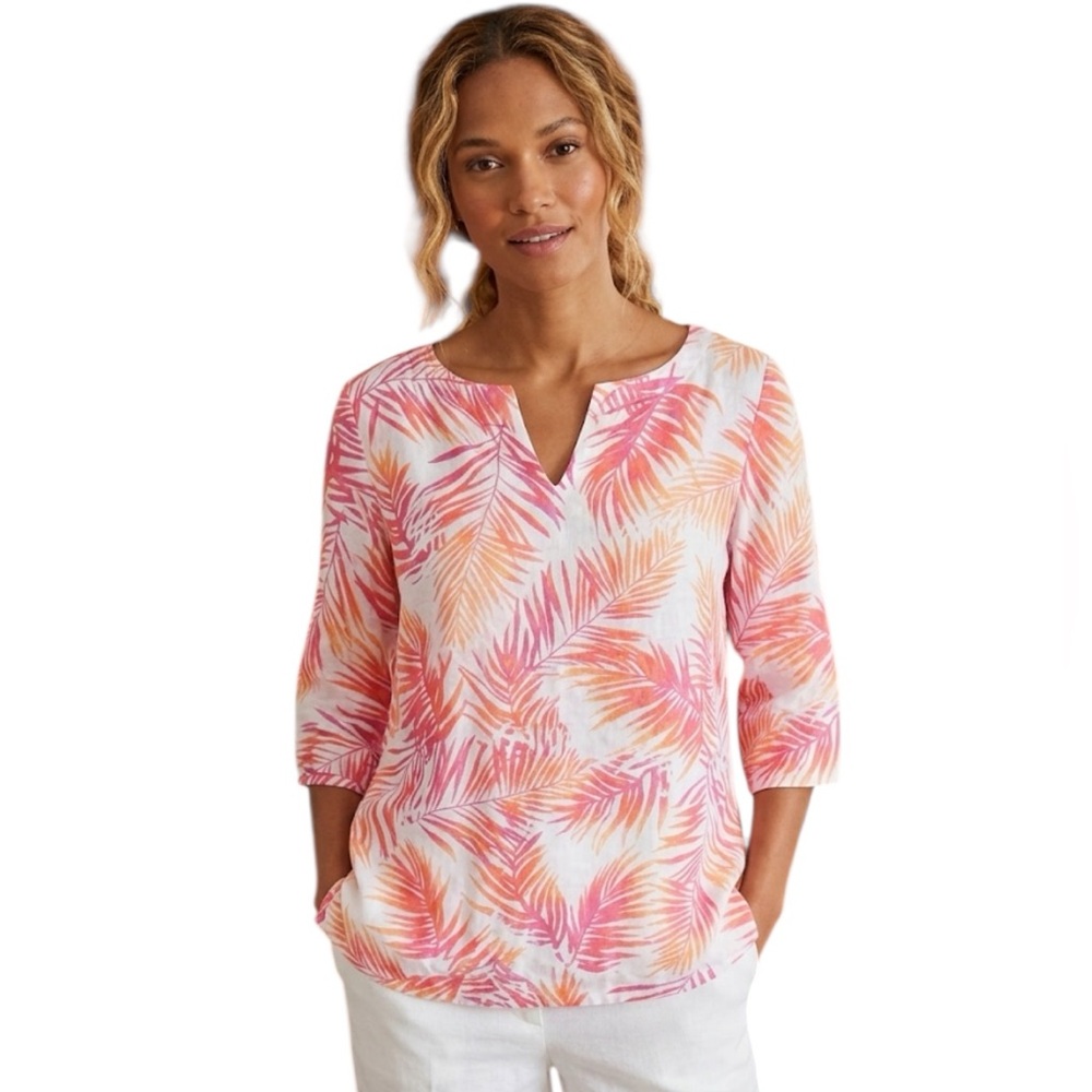J. Jill 100% Linen Tunic Top Women’s Medium Tropical Sheer Boxy Coastal
T